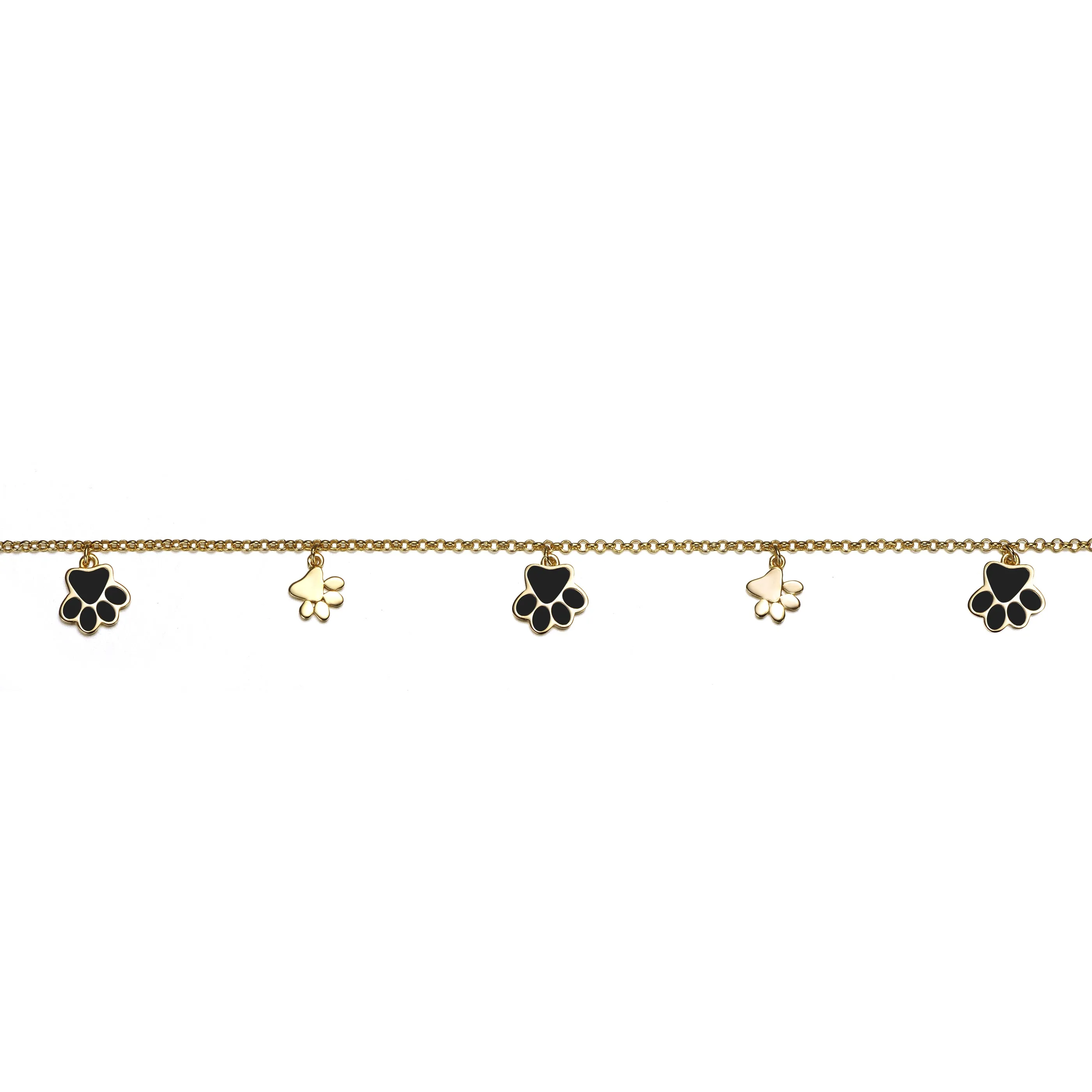 14k Gold Plated Enamel Puppy Paw Dangle Charm Anklet, Adjustable Length