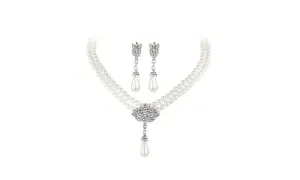 2 Piece Luxury Elegant Pearl Necklace Earrings Set