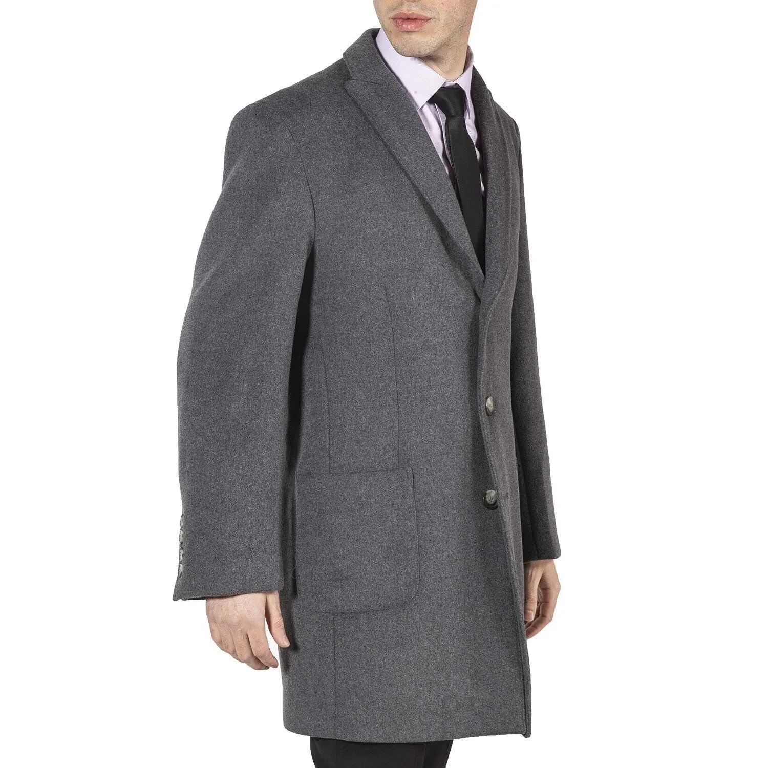 Adam Baker Men's Peak Lapel Single Breasted Wool-Blend Mid-Length Car Coat - CLEARANCE