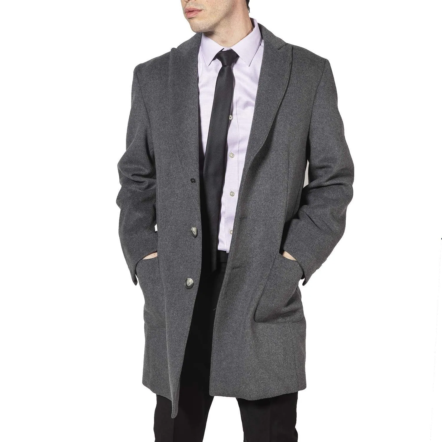 Adam Baker Men's Peak Lapel Single Breasted Wool-Blend Mid-Length Car Coat - CLEARANCE