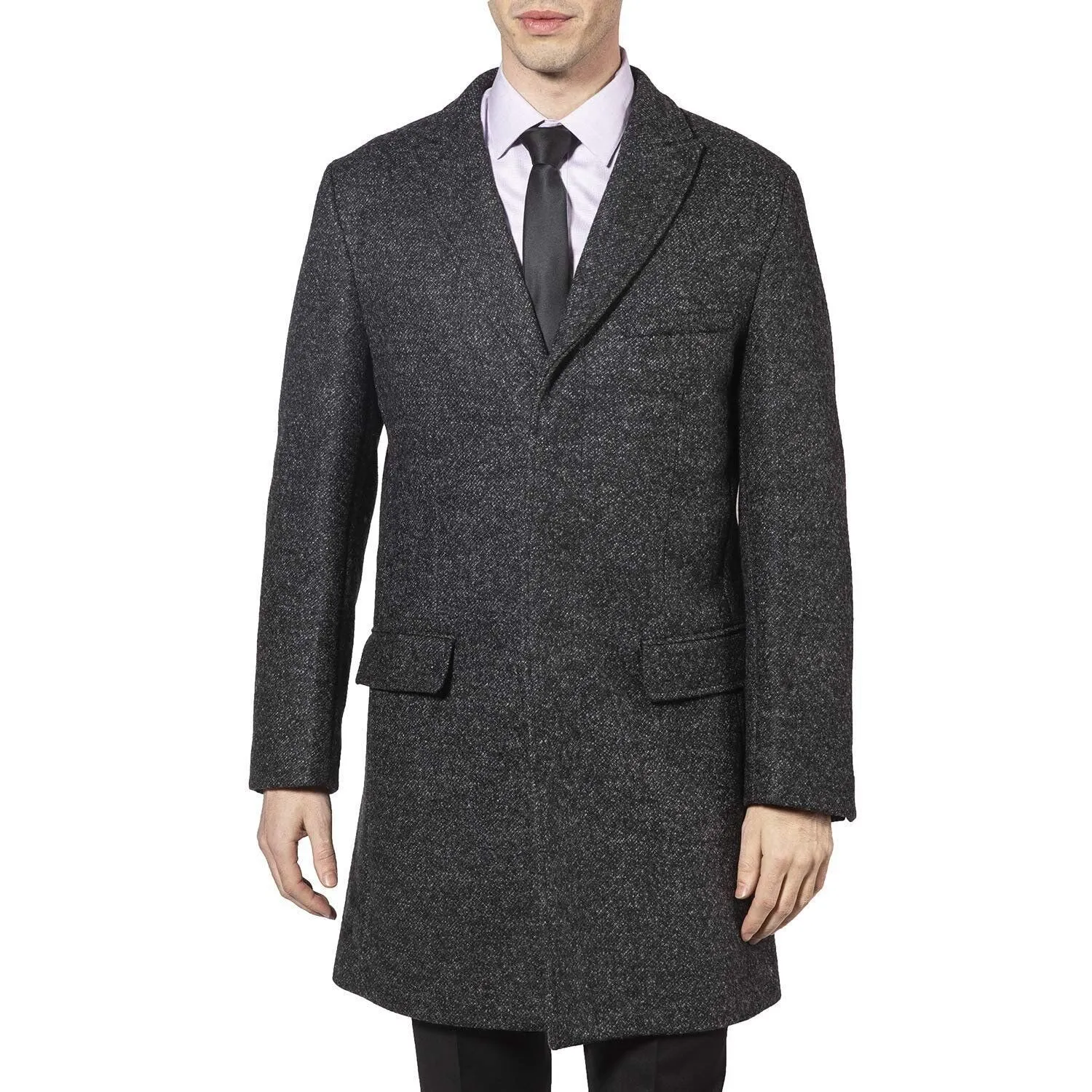 Adam Baker Men's Peak Lapel Single Breasted Wool-Blend Mid-Length Car Coat - CLEARANCE