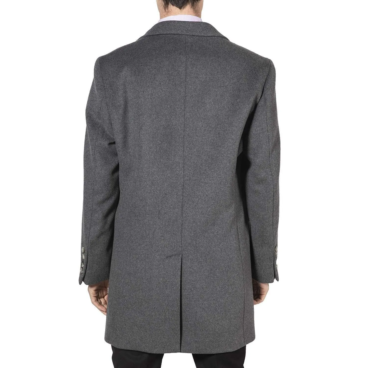 Adam Baker Men's Peak Lapel Single Breasted Wool-Blend Mid-Length Car Coat - CLEARANCE