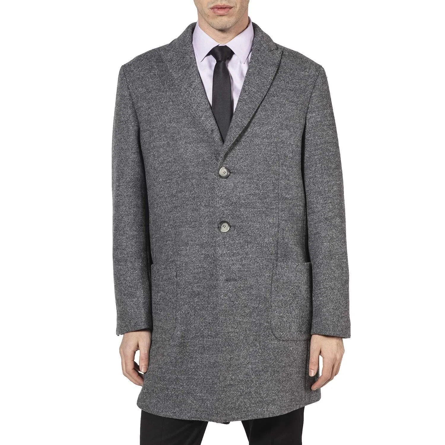 Adam Baker Men's Peak Lapel Single Breasted Wool-Blend Mid-Length Car Coat - CLEARANCE