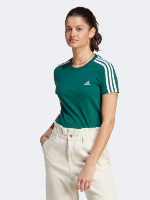 Adidas Essentials 3 Stripes Women Sportswear T-Shirt Green/White