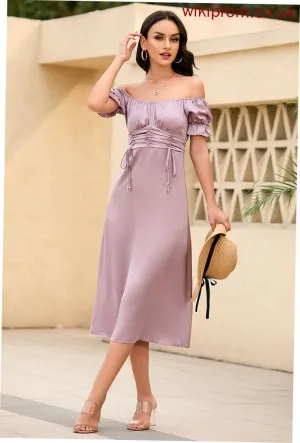 Arely Midi Sleeves V-Neck Short Satin Elegant Dresses Sheath Club Dresses