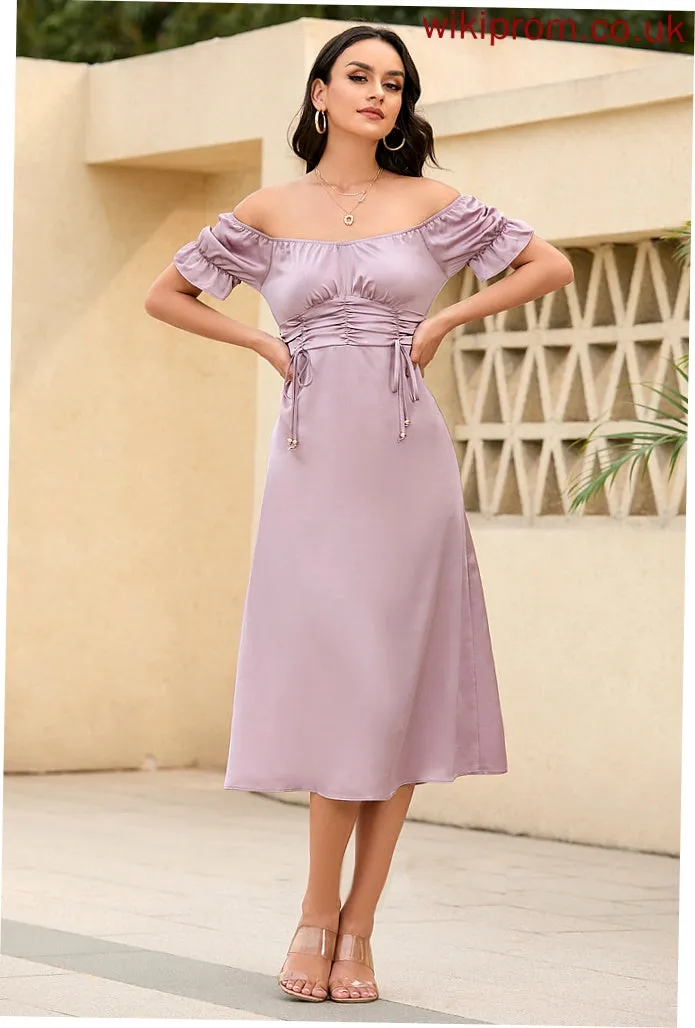 Arely Midi Sleeves V-Neck Short Satin Elegant Dresses Sheath Club Dresses