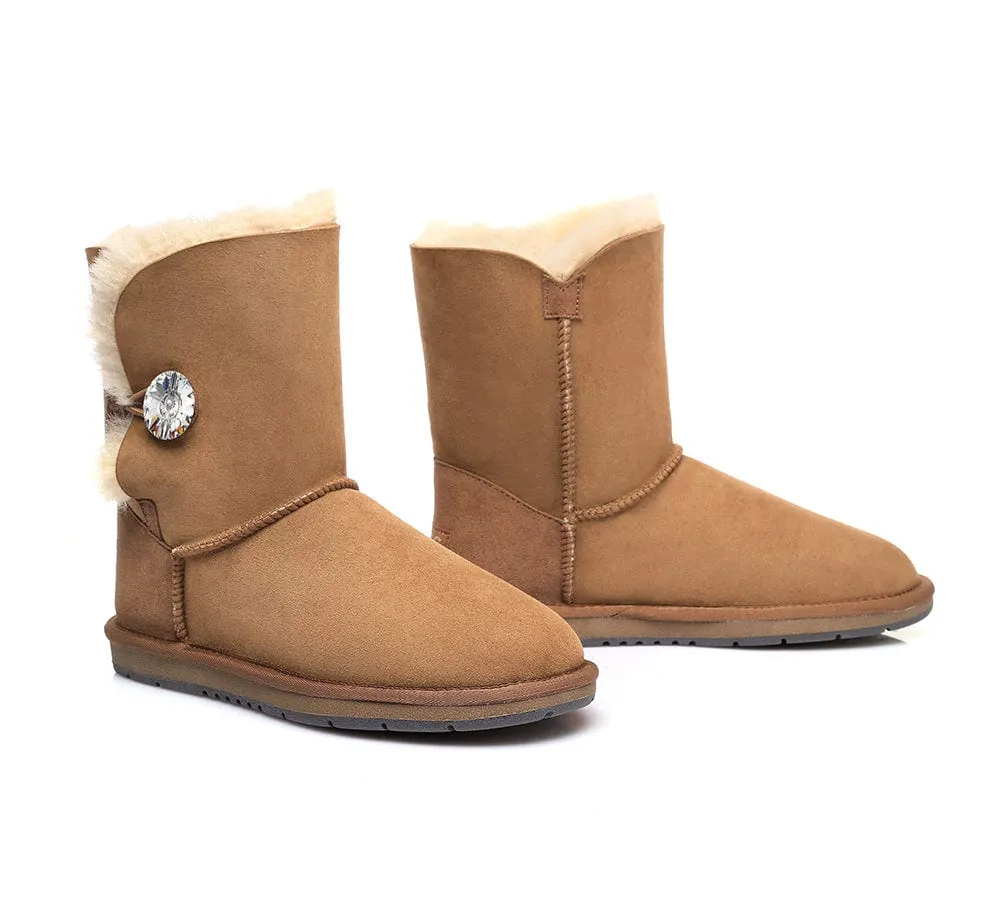 Australian Genuine Sheepskin Short Crystal Button Boots