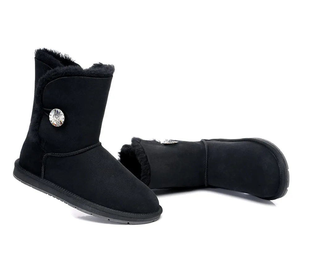 Australian Genuine Sheepskin Short Crystal Button Boots