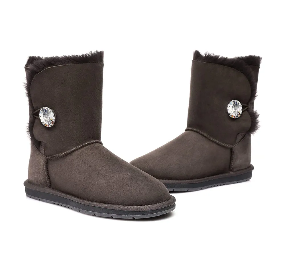 Australian Genuine Sheepskin Short Crystal Button Boots