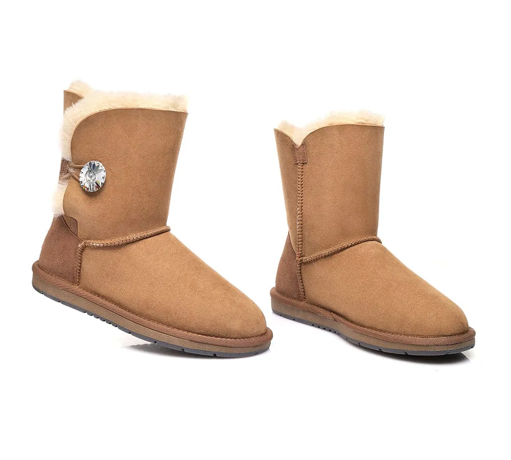 Australian Genuine Sheepskin Short Crystal Button Boots