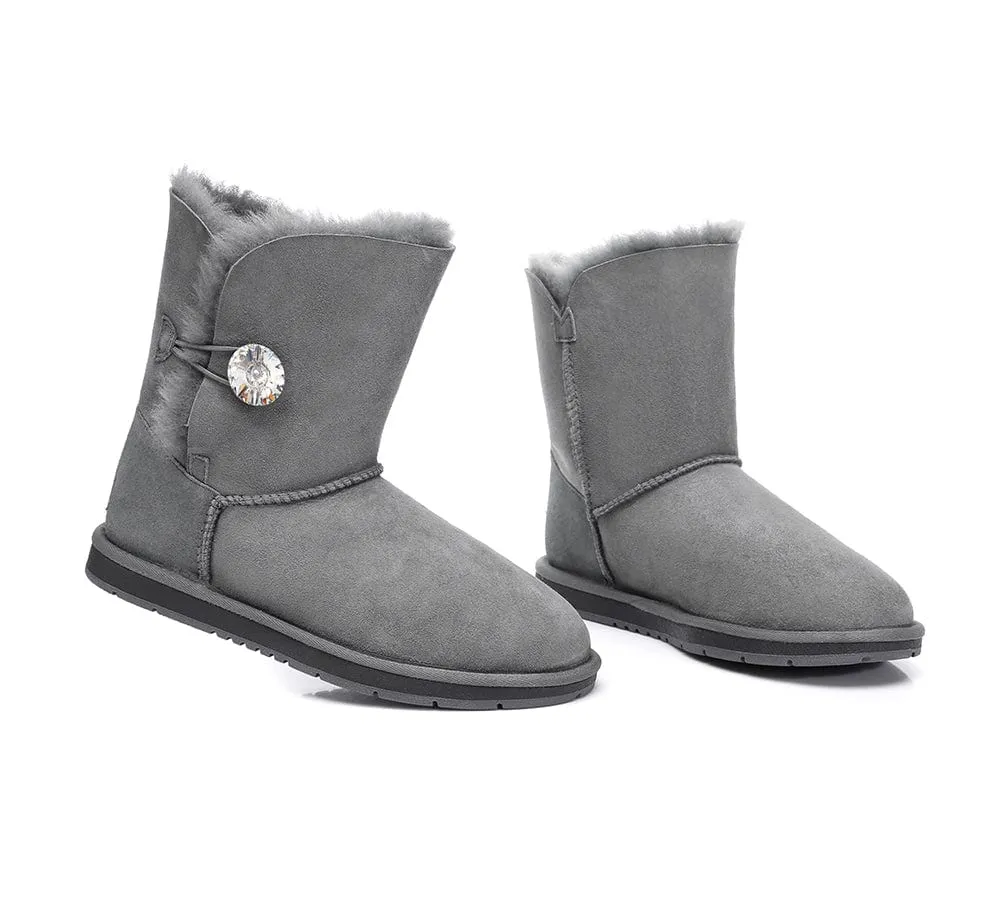 Australian Genuine Sheepskin Short Crystal Button Boots