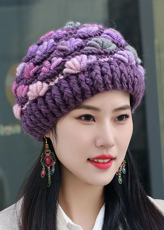 Beautiful Resilient Warm Fleece Handmade Knit Beret Hat