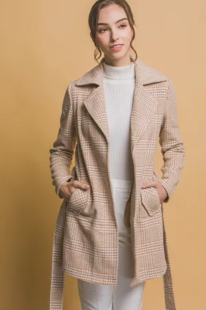 Belted Plain Coat With Pockets