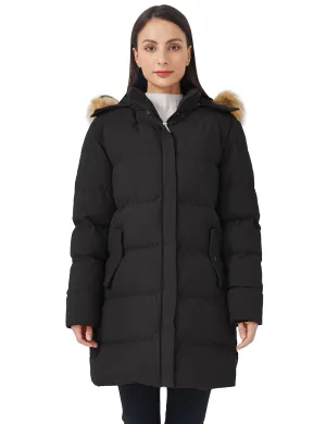 Black Women's Winter Thicken Jacket Puffer Coat Warm with Faux Fur - WenVen