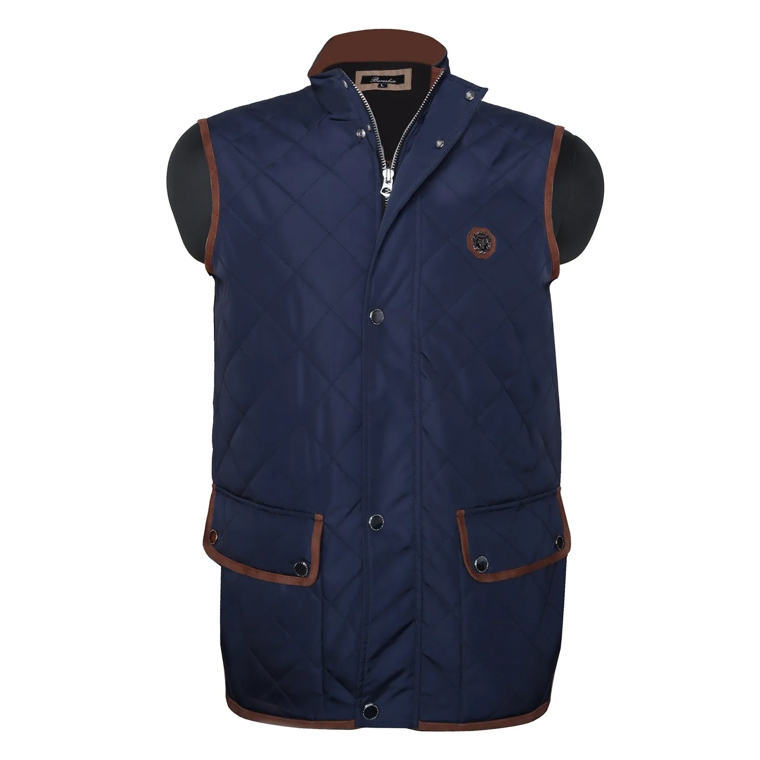 Blue Diamond Stitched Button Zip Closure Puffer Vest Jacket For Men by Brune & Bareskin