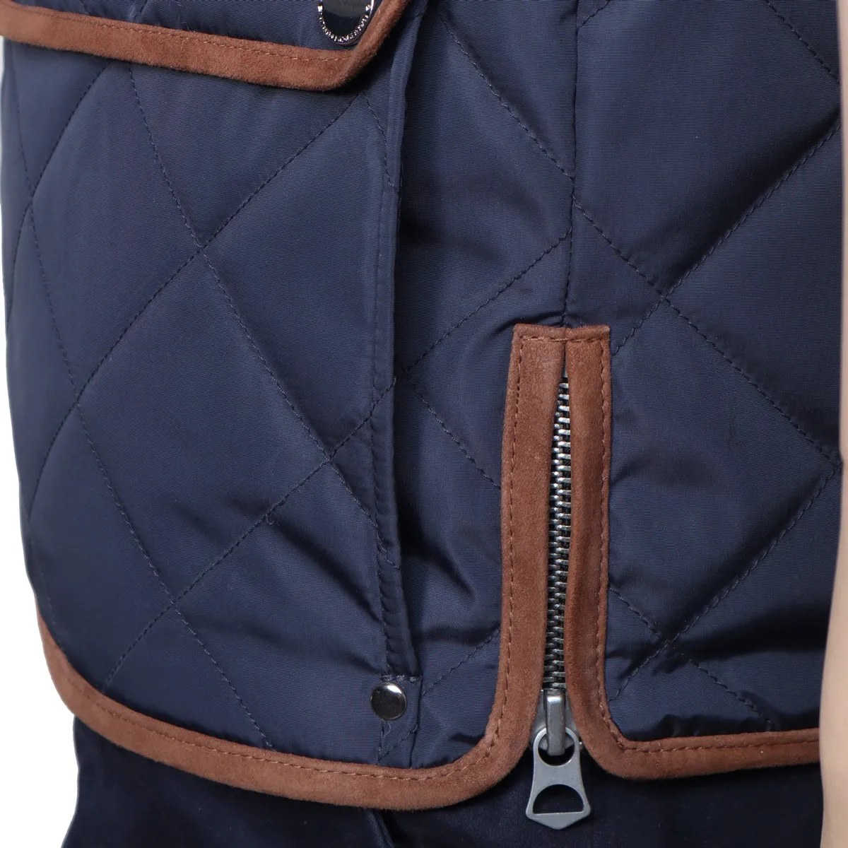 Blue Diamond Stitched Button Zip Closure Puffer Vest Jacket For Men by Brune & Bareskin