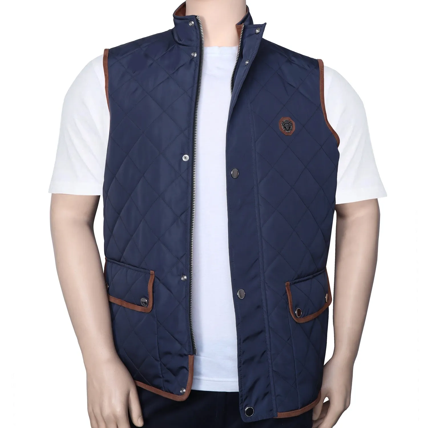 Blue Diamond Stitched Button Zip Closure Puffer Vest Jacket For Men by Brune & Bareskin