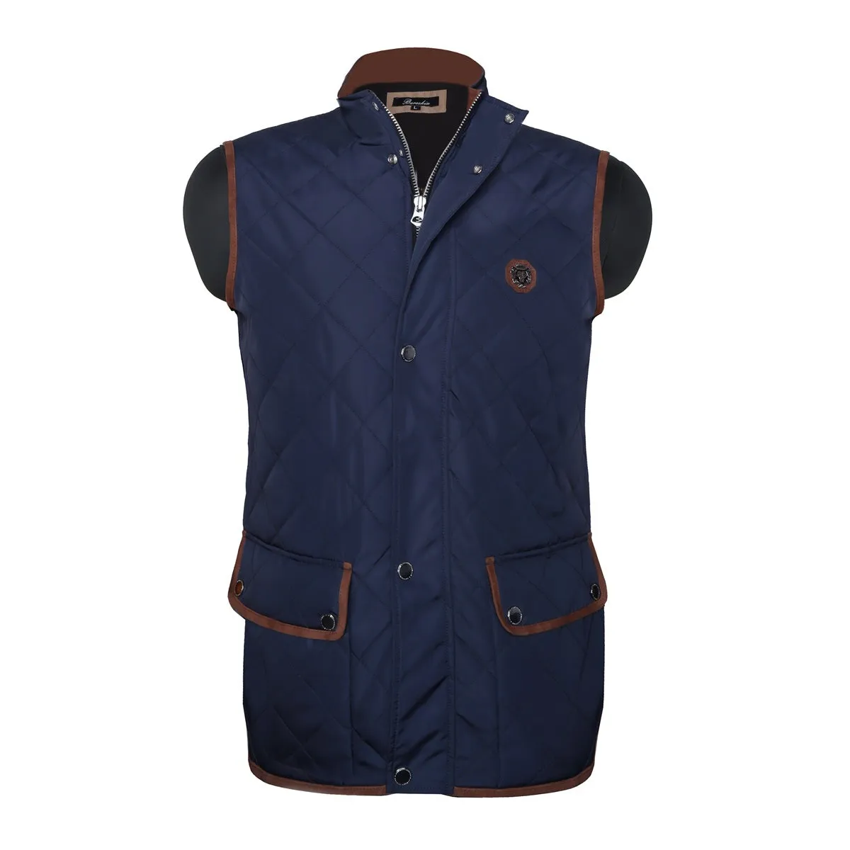 Blue Diamond Stitched Button Zip Closure Puffer Vest Jacket For Men by Brune & Bareskin