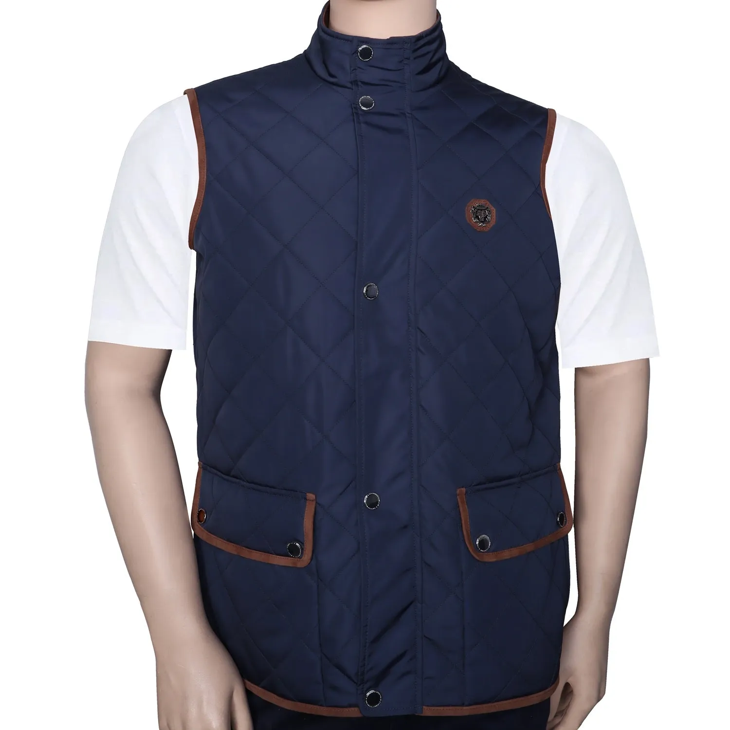 Blue Diamond Stitched Button Zip Closure Puffer Vest Jacket For Men by Brune & Bareskin