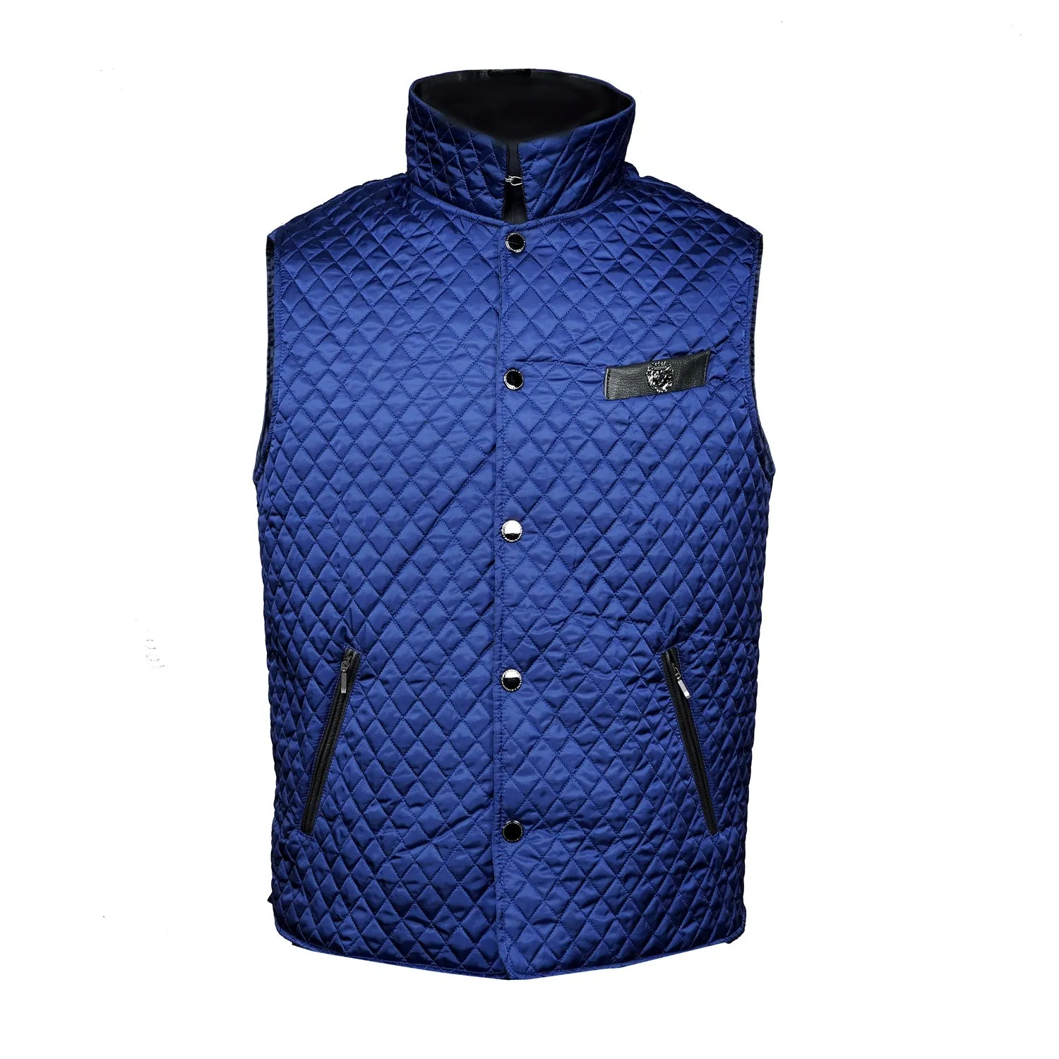 Blue Diamond Stitched Vest with Leather Trims