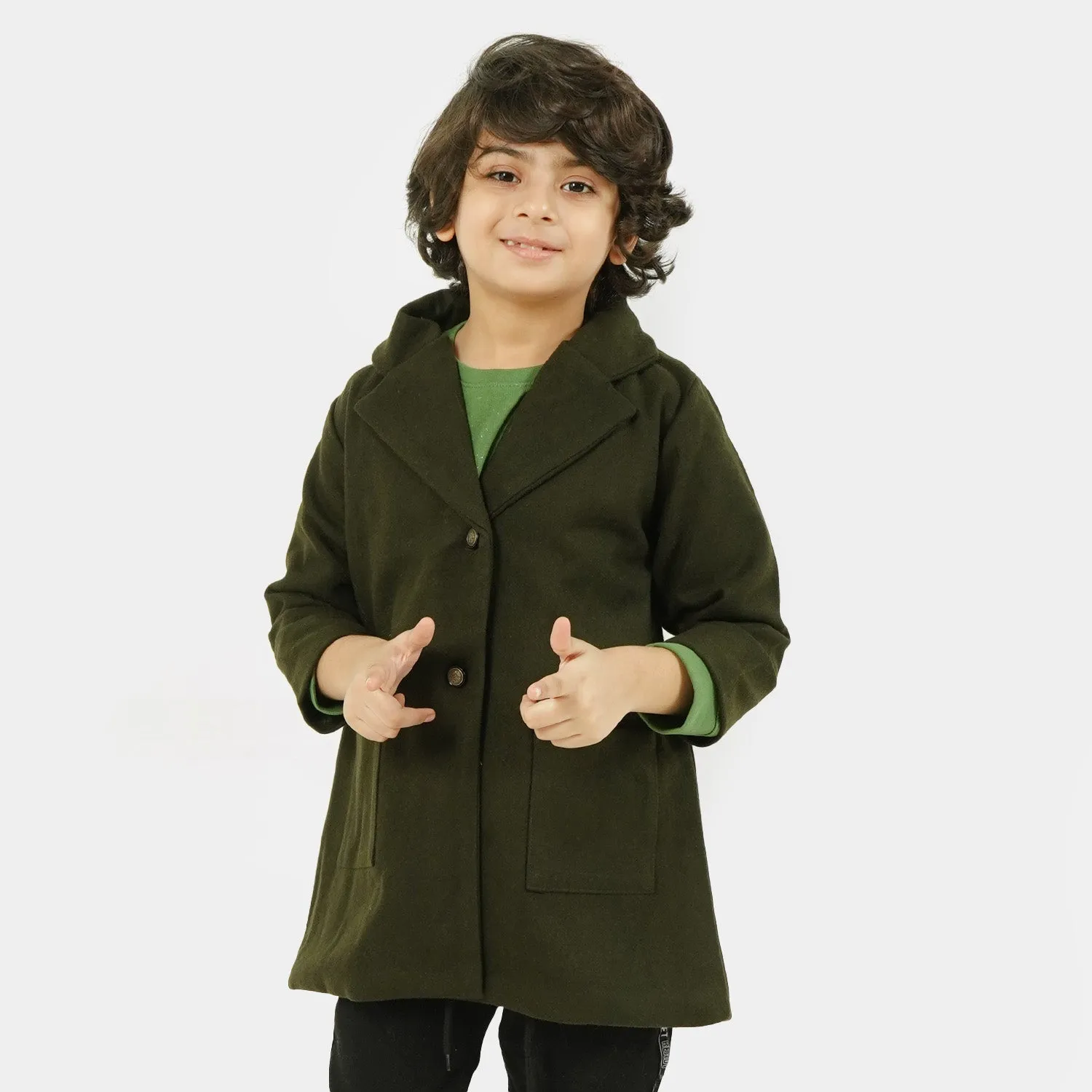 Boys Stylish Wool Coat - Olive