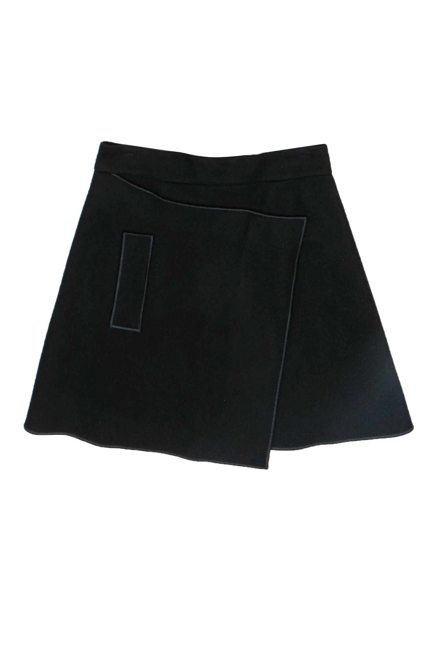 Carven - Black Wool Blend Asymmetric A-Line Skirt Sz 8