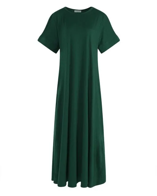 Casual Loose Women's Half Sleeve O-neck Solid Maxi Dress