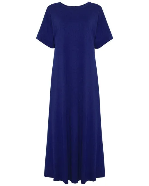 Casual Loose Women's Half Sleeve O-neck Solid Maxi Dress