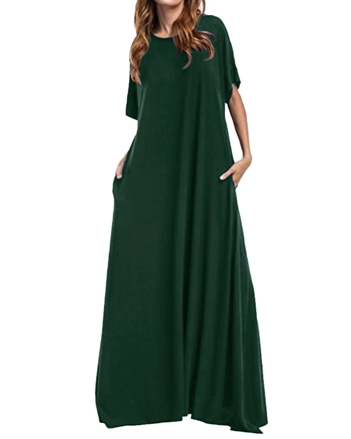 Casual Loose Women's Half Sleeve O-neck Solid Maxi Dress