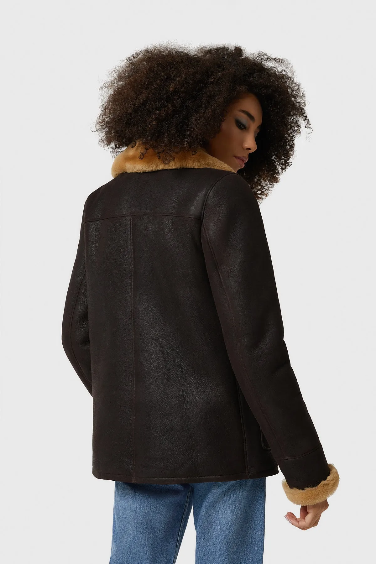 Chelsea Sheepskin Peacoat, Washed Brown with Ginger Wool