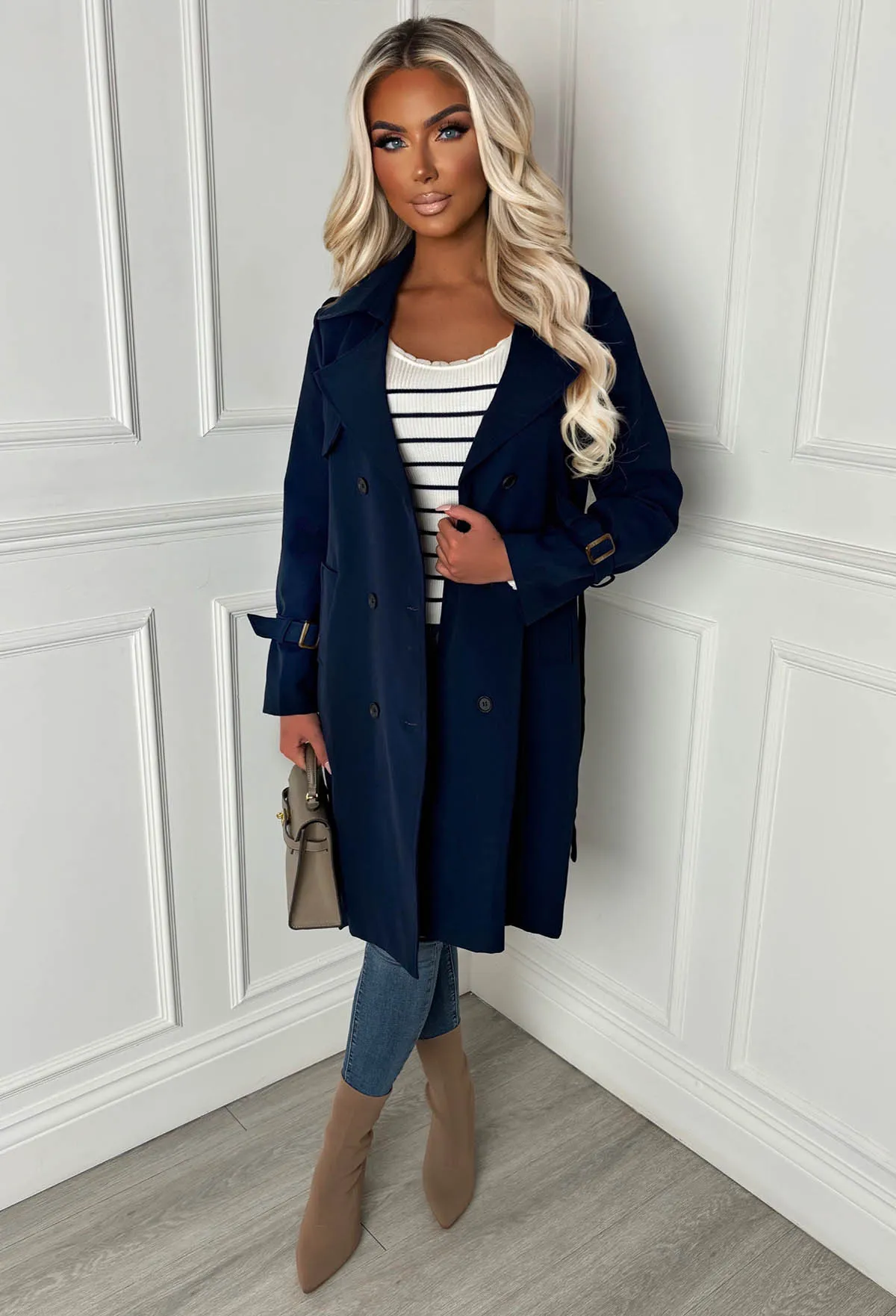 Chic Society Navy Belted Trench Coat