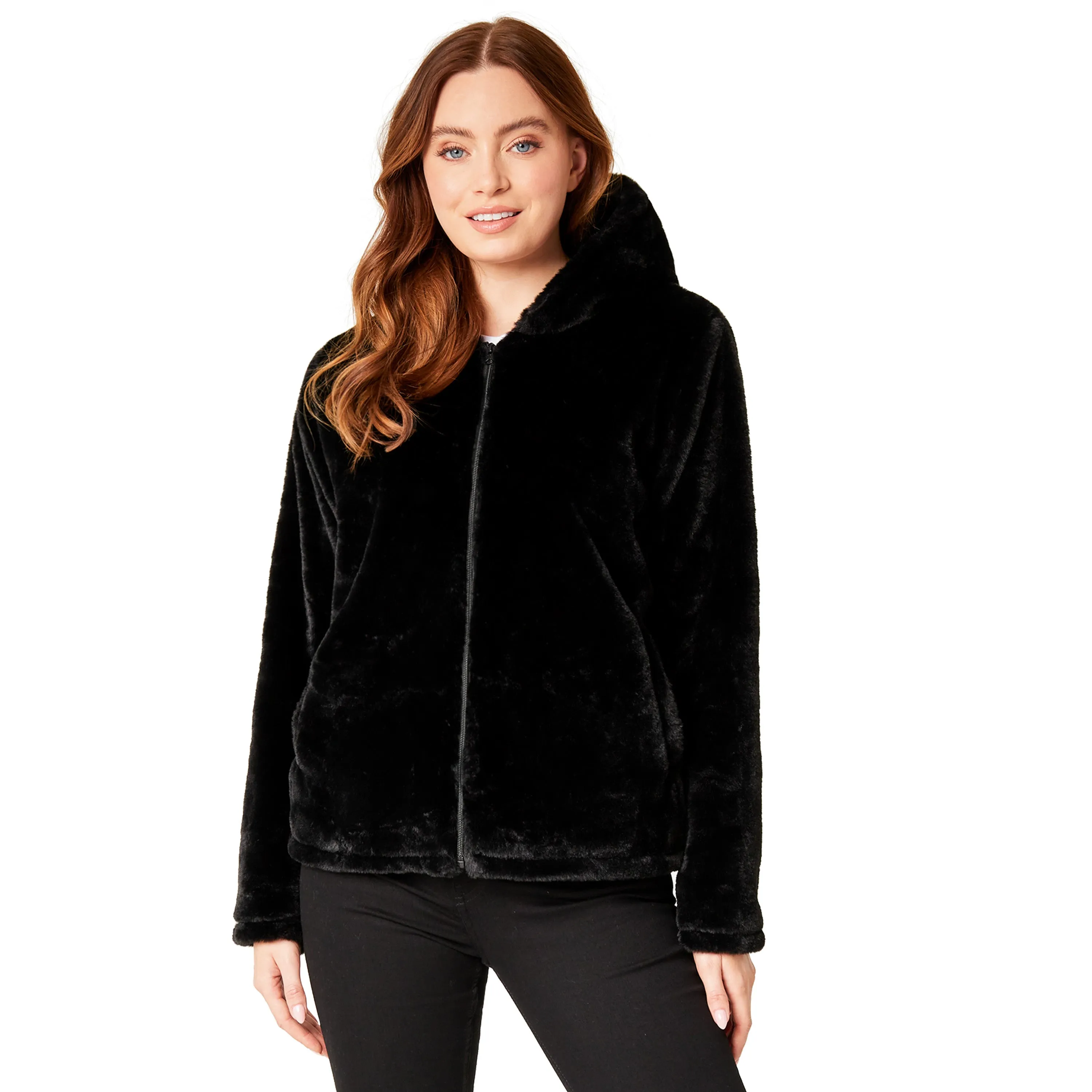 CityComfort Womens Fluffy Coat with Hood, Cosy Stylish Faux Fur - Gifts for Her