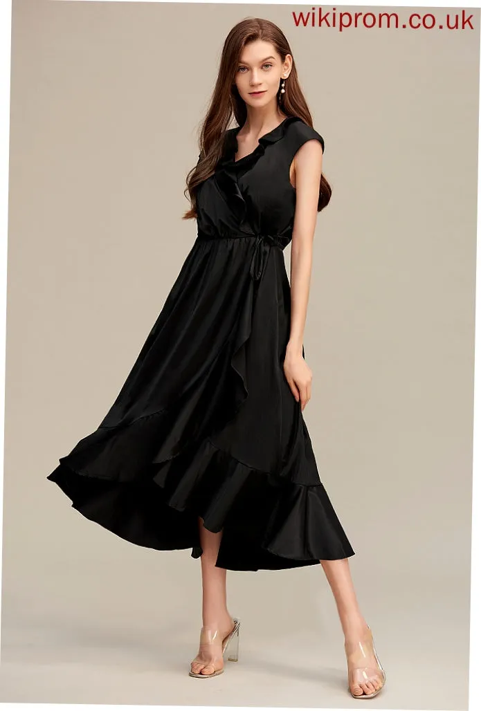 Club Dresses A-line Short Dresses Asymmetrical Cotton Sleeves Mollie V-Neck Blends Elegant