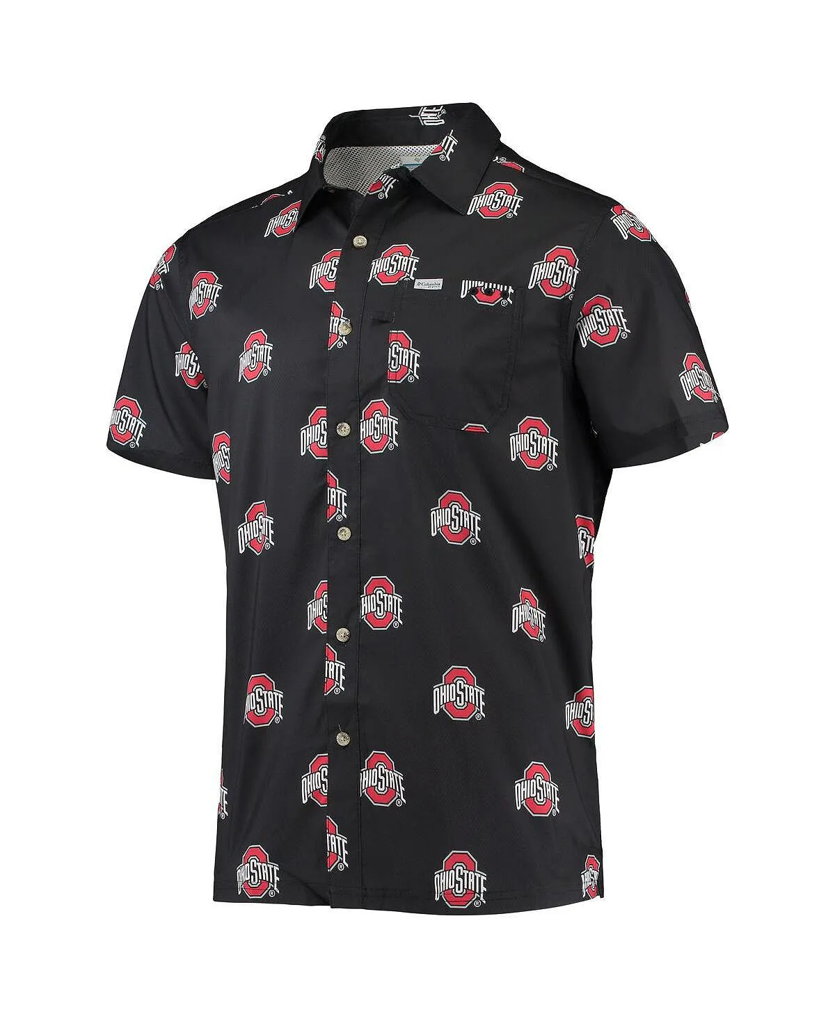 Columbia men's black ohio state buckeyes super slack tide omni-shade button down shirt, black