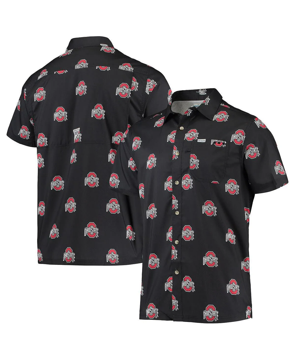 Columbia men's black ohio state buckeyes super slack tide omni-shade button down shirt, black