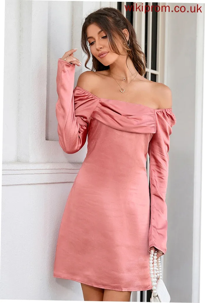 Cowl Alisa Neck Elegant Mini Dresses Club Dresses Long Satin Sleeves A-line