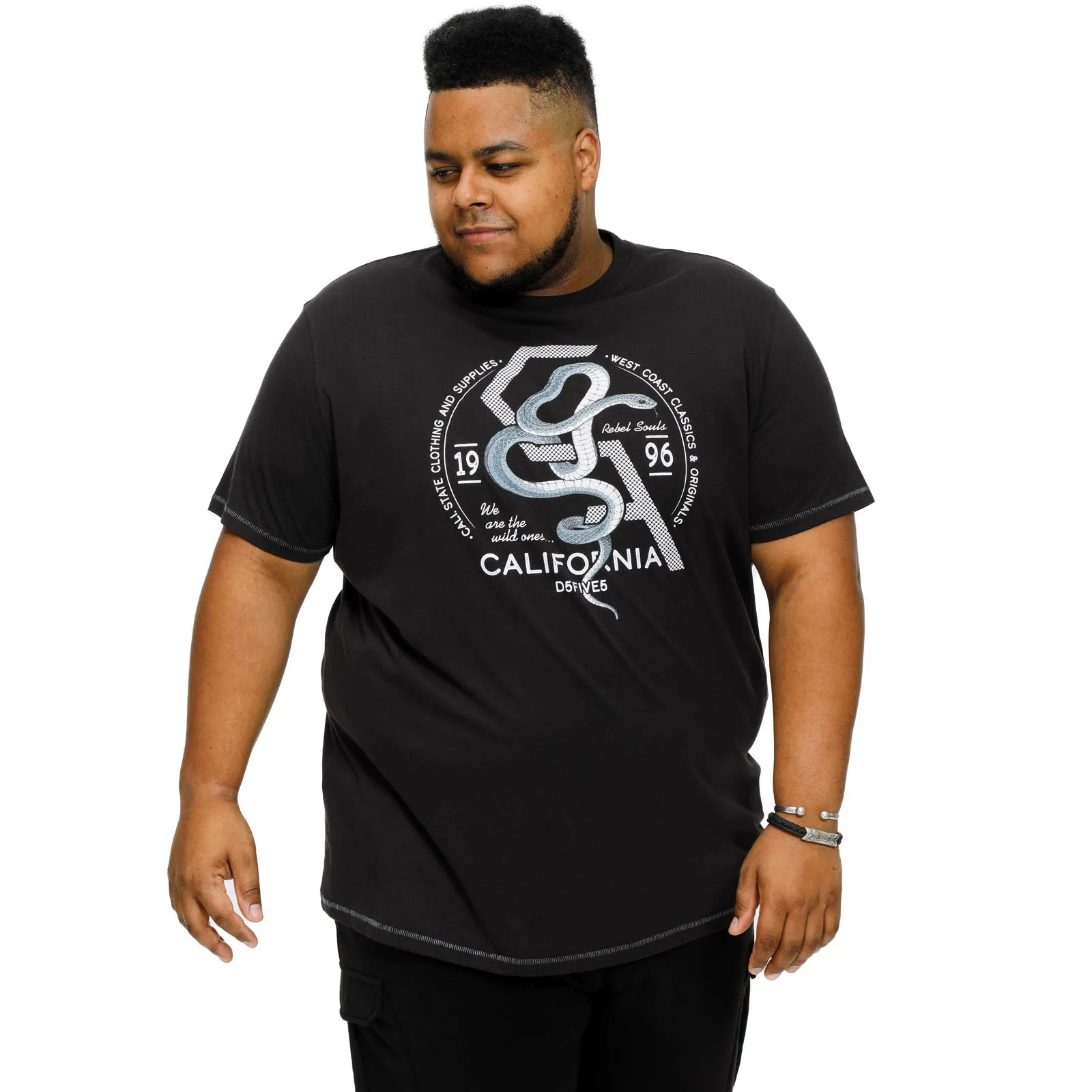 D555 Mens Cortex Big & Tall California Snake Printed T-Shirt - Black