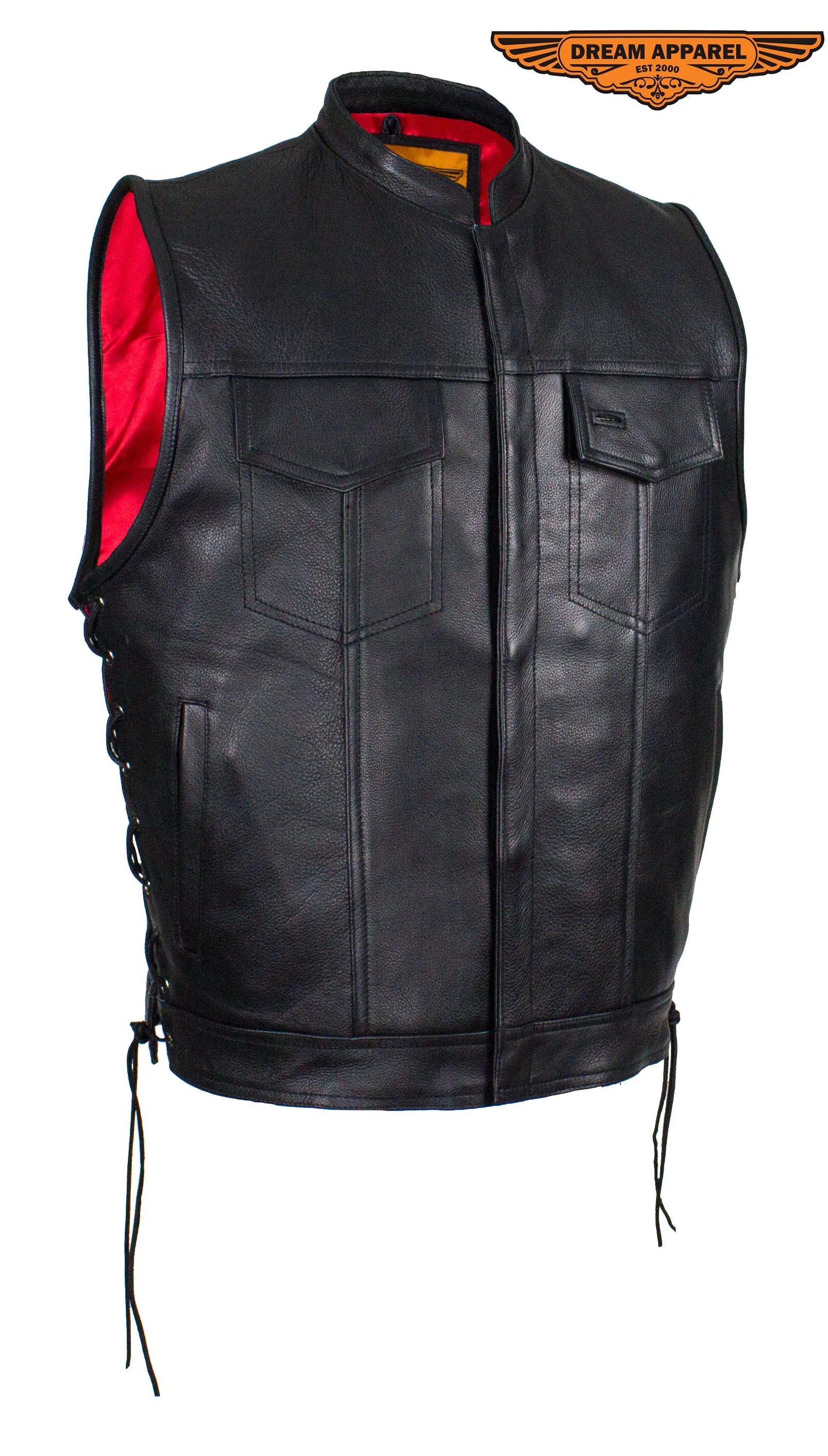 Dream Apparel Leather Conceal Carry Pocket Vest with Red Liner