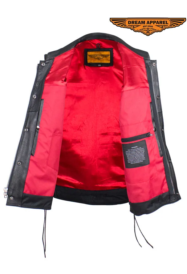 Dream Apparel Leather Conceal Carry Pocket Vest with Red Liner