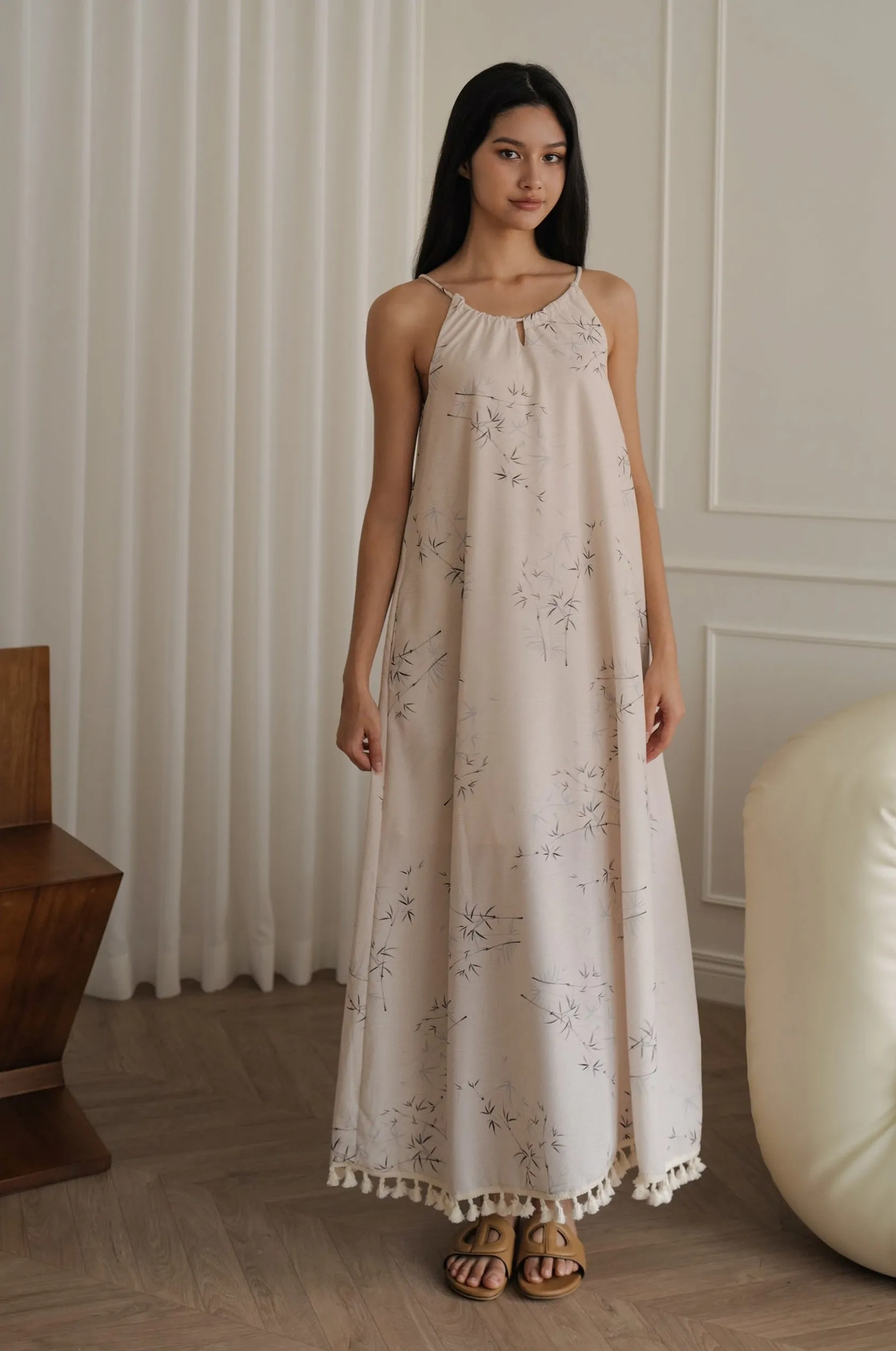 Elegant Bamboo print long dress