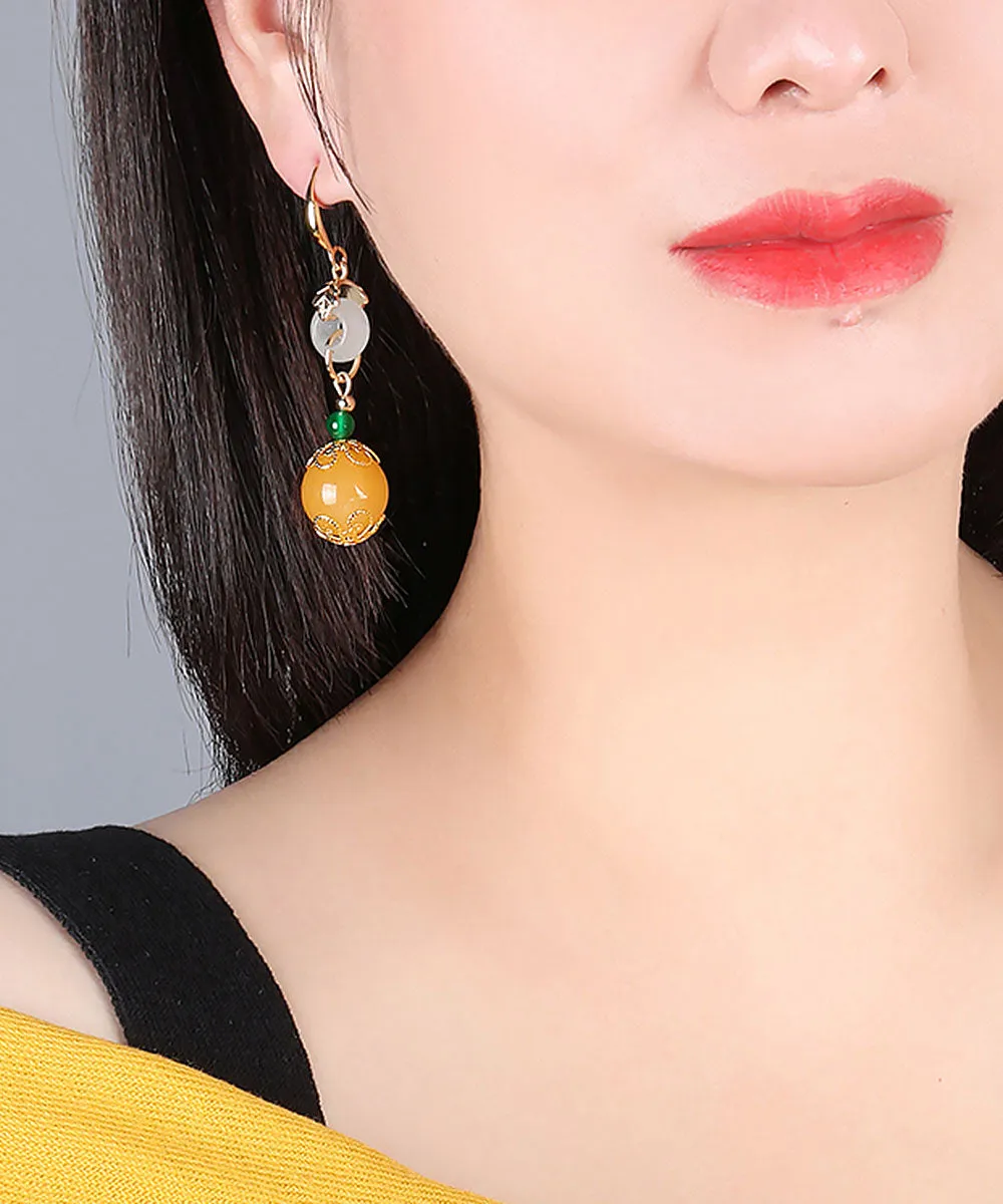 Elegant Yellow Sterling Silver Overgild Jade Drop Earrings LY9207