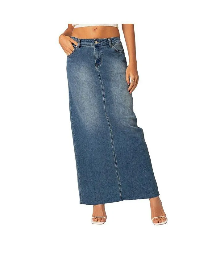 Elowyn Edikted Women's Split Denim Maxi Skirt, Blue