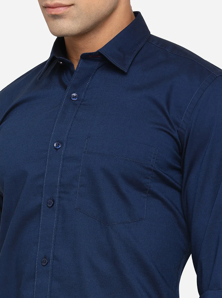 Ensign Blue Solid Slim Fit Casual Shirt | JadeBlue