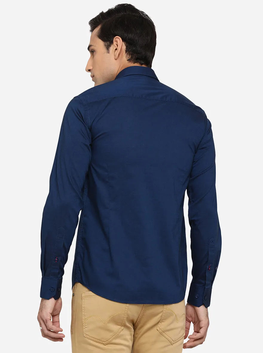 Ensign Blue Solid Slim Fit Casual Shirt | JadeBlue