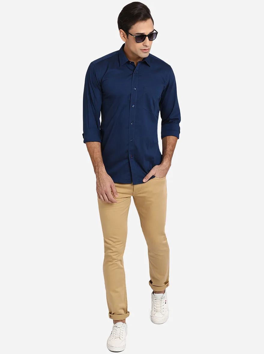 Ensign Blue Solid Slim Fit Casual Shirt | JadeBlue