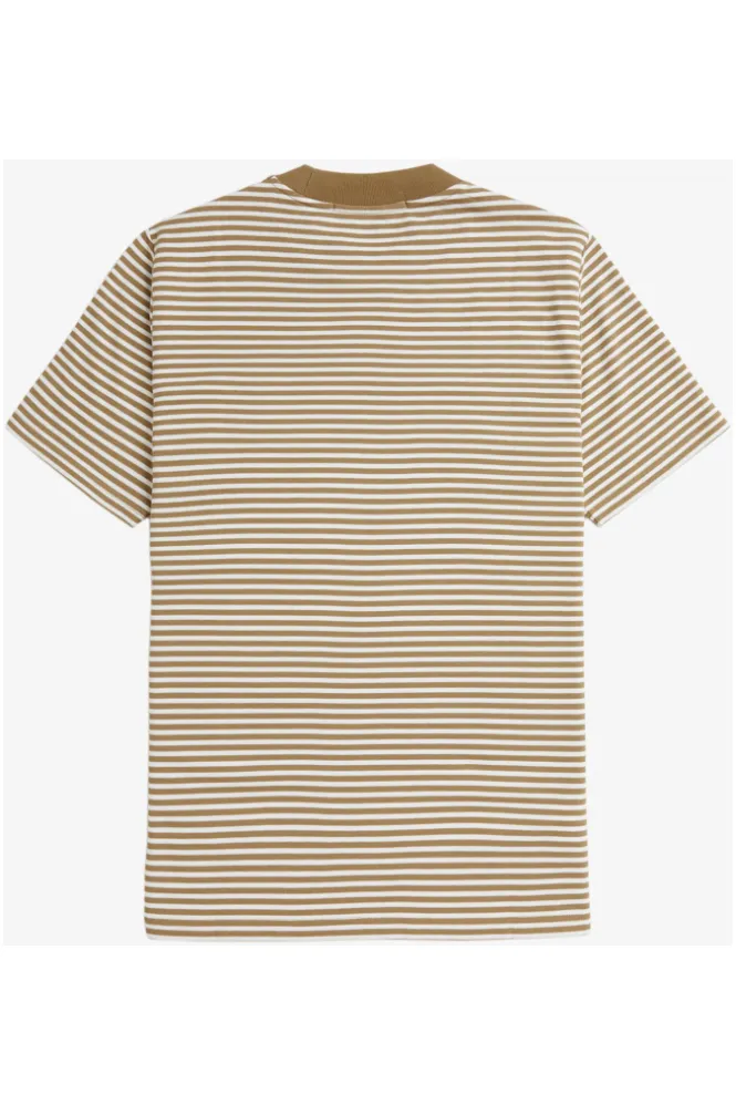 Fred Perry - M6581 Fine Stripe Heavy Weight Snow White / Warm Stone - T-Shirt