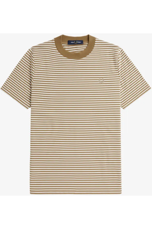 Fred Perry - M6581 Fine Stripe Heavy Weight Snow White / Warm Stone - T-Shirt