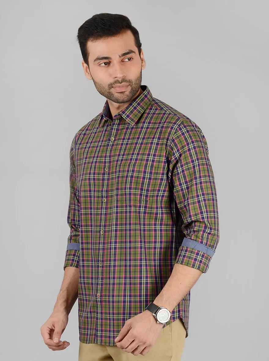 Green and Blue Checked Slim Fit Casual Shirt | Greenfibre