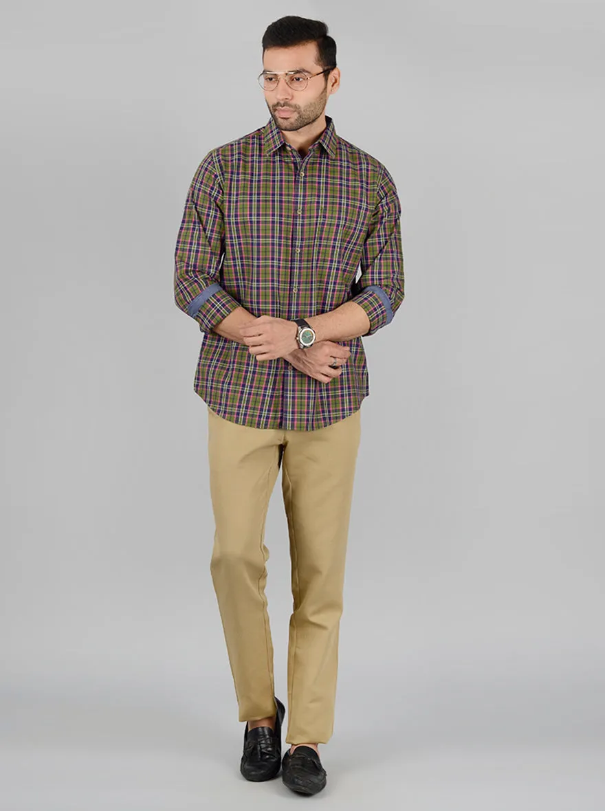 Green and Blue Checked Slim Fit Casual Shirt | Greenfibre