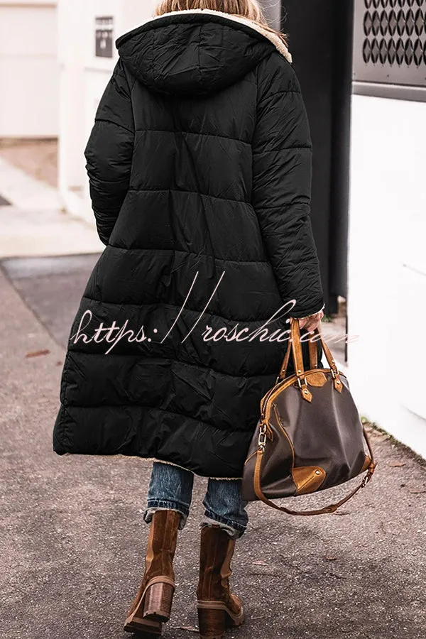 Hooded Plush Lined Pocket Long Sleeve Coat